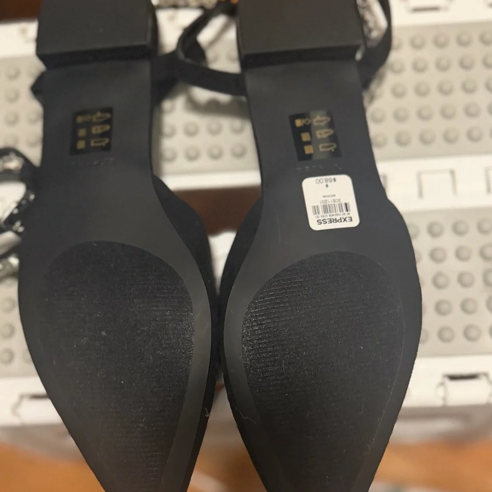 Express Black Pointed-Toe Flats with Rhinestone Ankle Straps - Picture 3 of 3